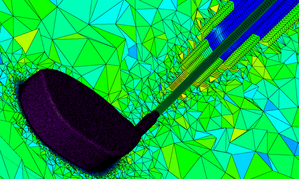 Cut plane of driver head with surface mesh.