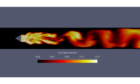 Caelus Combustion Tutorial Showing Contours Of CO2
