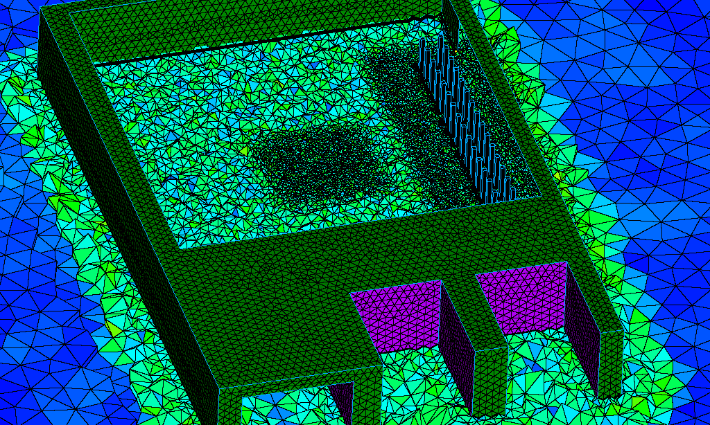 Figure 4 - Horizontal cut plane near raspi CPU/GPU core, coloured by non-orthogonality.