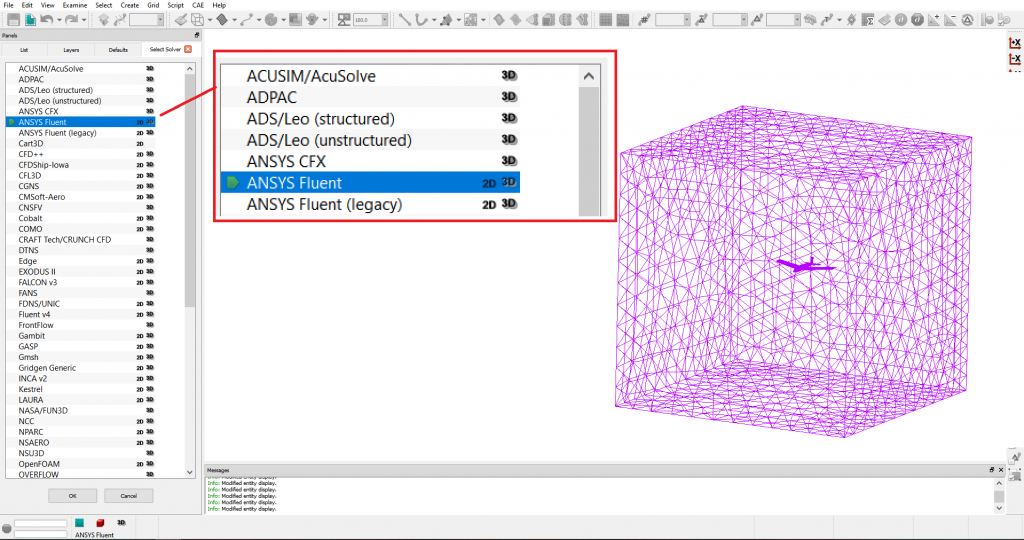 Figure 3 - Select the CAE solver  as ANSYS Fluent