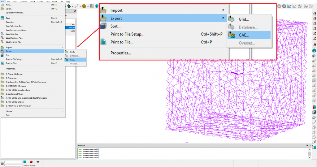 Figure 5 - Export CAE by selecting volume blocks and go to menu File -> Export -> CAE