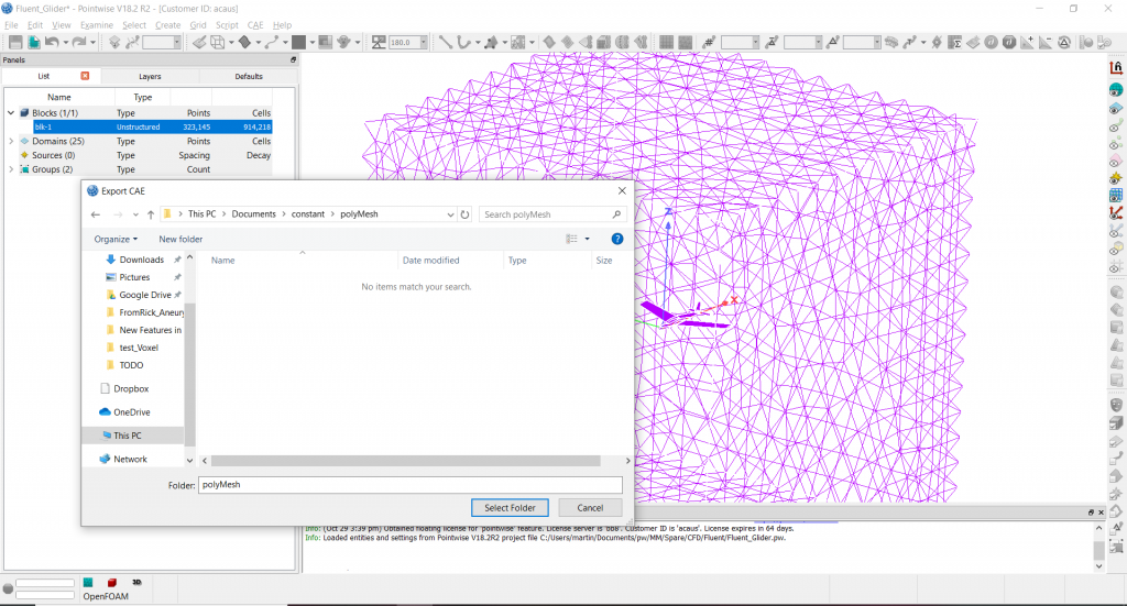 Figure 9 - Export CAE to polyMesh directory, where boundary, points, faces, owner neighbour etc will be written
