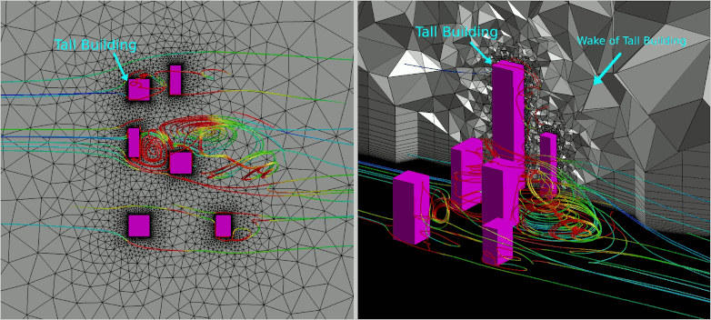 Figure 4 - animated images of the mesh adaption for a city