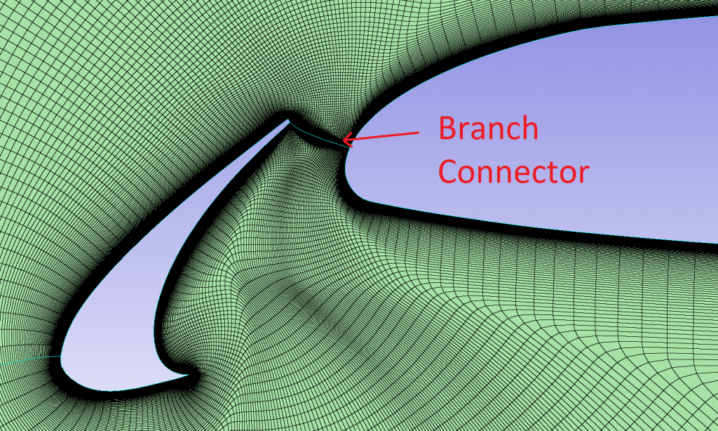 close up of extrusion showing a "branch connector" between different airfoil elements. 